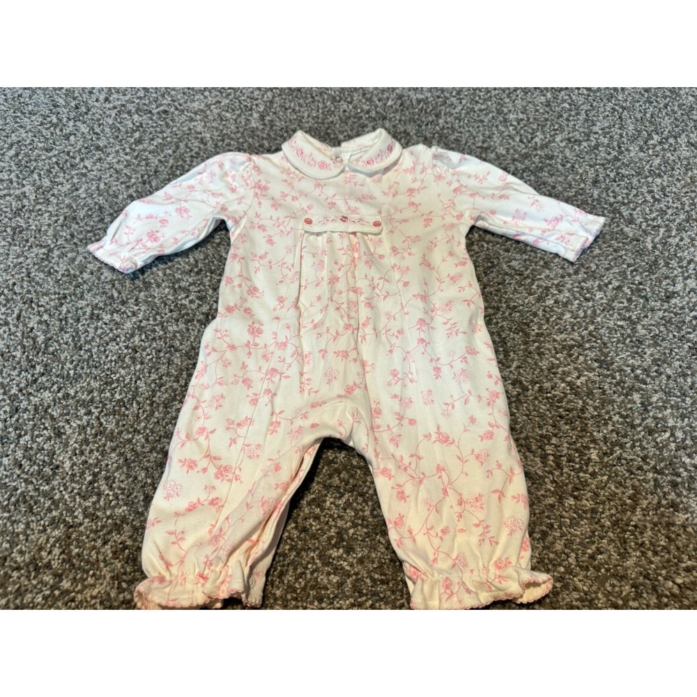 Ring Around the Rosie Baby Girls Pink Floral Embroidered Footless Sleeper 3/6M